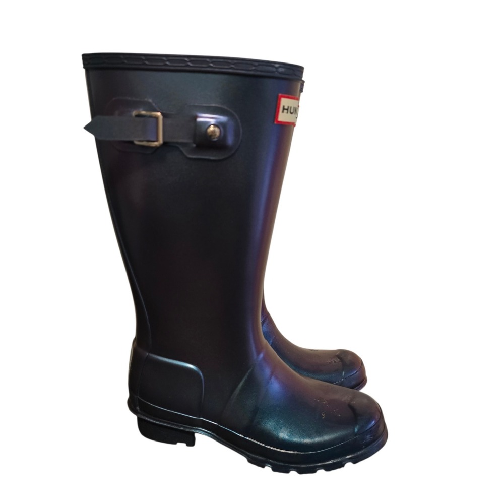 Hunter Original Kids Nebula Rain Boots Iridescent Purple Blue Waterproof Size 2